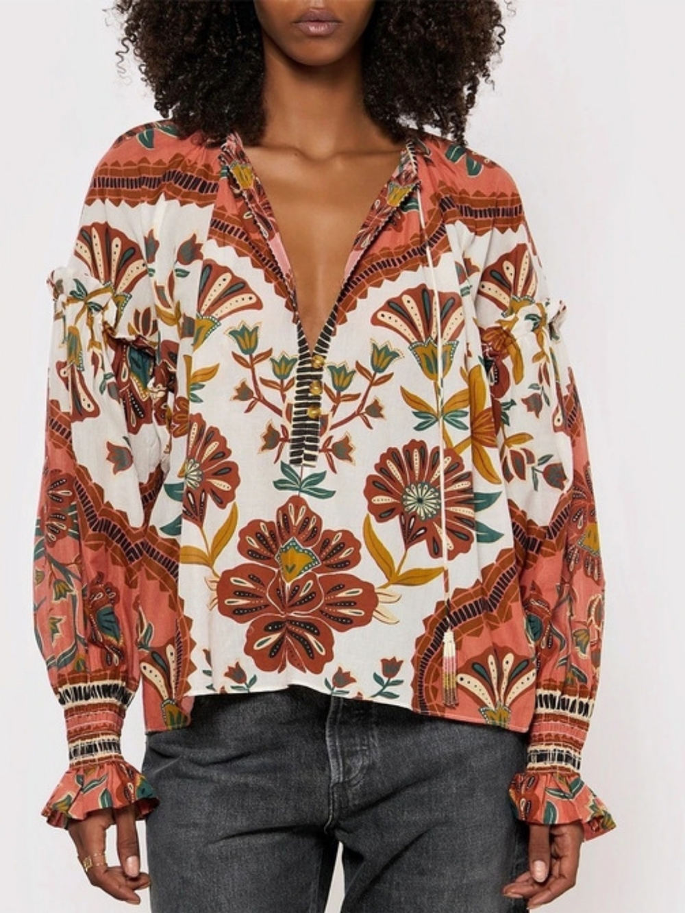 FARM Rio Riad Botanical Multicolored Blouse Size Medium